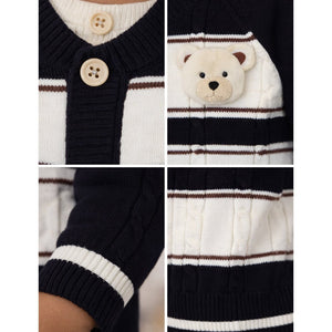 2 Pcs Black Cream Ted Face Winter Cardigan & Pants for Infants - 0 - 3 Months Winter Wear