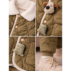 2 Pcs Brown Quilted Puffer Winter Jacket with Pants Co - ords set for Kids - 2 - 3 Years Winter Wear