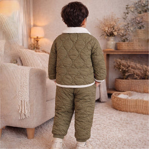 2 Pcs Brown Quilted Puffer Winter Jacket with Pants Co - ords set for Kids - 2 - 3 Years Winter Wear