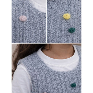 2 Pcs Colorful Pom - pom Grey Winter Sleeveless Cardigan with White Full Sleeve Tshirt - 4 - 5 Years Winter Wear