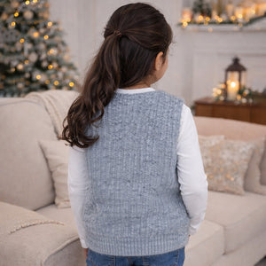 2 Pcs Colorful Pom - pom Grey Winter Sleeveless Cardigan with White Full Sleeve Tshirt - 4 - 5 Years Winter Wear