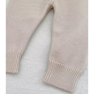 2 Pcs Cream Beige Collar Winter Cardigan & Pants with Beret - Style Cap for Infants - 0 - 3 Months Winter Wear