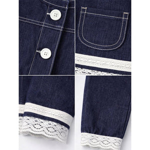 2 Pcs Denim Embroidered Jacket with Wide Leg Pants Co - ord sets - 5 - 6 Years Winter Wear