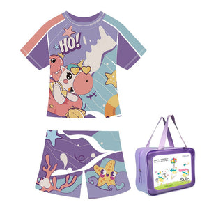 2 PCS Flamingo Float Unicorn Tshirt & Shorts set Swimwear for Kids & Toddlers with Free Washbag - 4 - 5 Years Swim