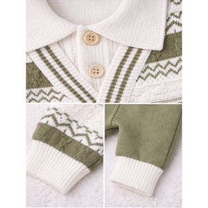 2 Pcs Green ZigZag Pattern Winter Cardigan & Pant with Matching Cap for Infants - 0 - 3 Months Winter Wear