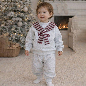 2 Pcs Grey Sweatshirt & Pants styled up with Muffler for Kids - 1 - 2 Years Kids Clothing