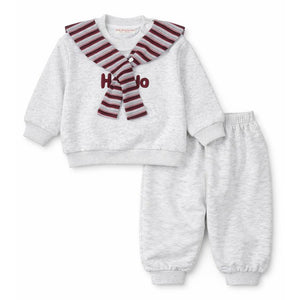 2 Pcs Grey Sweatshirt & Pants styled up with Muffler for Kids - 1 - 2 Years Kids Clothing