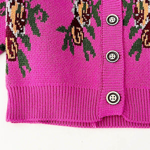 2 pcs Magenta Flower Bunch Knitted Cardigan and shorts Winter wear set - Little Surprise Box2 pcs Magenta Flower Bunch Knitted Cardigan and shorts Winter wear set