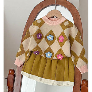 2 pcs Occur Diamond Floral Cardigan and Skirt Winter wear set - Little Surprise Box2 pcs Occur Diamond Floral Cardigan and Skirt Winter wear set