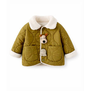 2 Pcs Olive Quilted Puffer Winter Jacket with Pants Co - ords set for Kids - 2 - 3 Years Winter Wear