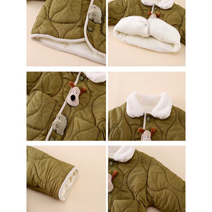 2 Pcs Olive Quilted Puffer Winter Jacket with Pants Co - ords set for Kids - 2 - 3 Years Winter Wear