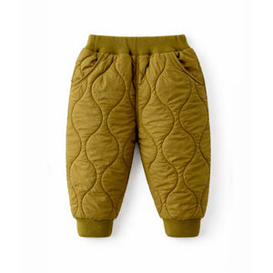 2 Pcs Olive Quilted Puffer Winter Jacket with Pants Co - ords set for Kids - 2 - 3 Years Winter Wear