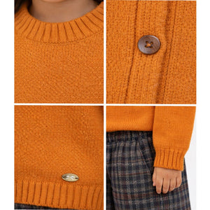 2 Pcs Orange Sweatshirt with Grey Checkered wide - Leg Three fourth styled Pants for Kids - 2 - 3 Years Winter Wear
