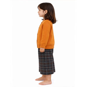 2 Pcs Orange Sweatshirt with Grey Checkered wide - Leg Three fourth styled Pants for Kids - 2 - 3 Years Winter Wear