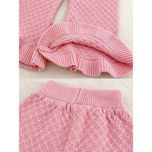 2 Pcs Peach Sailor Neck Sweater Top & Flare Pant, Winterwear co - ord set for Girls - 3 - 6 Months Winter Wear