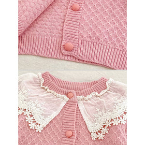 2 Pcs Peach Sailor Neck Sweater Top & Flare Pant, Winterwear co - ord set for Girls - 3 - 6 Months Winter Wear