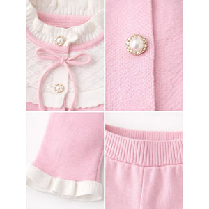 2 Pcs Pink Bib Neck Style Sweater Top & Flare Pant, Winterwear co - ord set for Girls - 0 - 3 Months Winter Wear