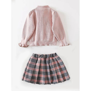 2 pcs Pink checks cardigan and Skirt Winter wear 2 matching Teddy Clips - Little Surprise Box2 pcs Pink checks cardigan and Skirt Winter wear 2 matching Teddy Clips