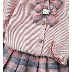 2 pcs Pink checks cardigan and Skirt Winter wear 2 matching Teddy Clips - Little Surprise Box2 pcs Pink checks cardigan and Skirt Winter wear 2 matching Teddy Clips