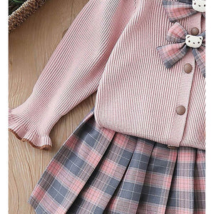 2 pcs Pink checks cardigan and Skirt Winter wear 2 matching Teddy Clips - Little Surprise Box2 pcs Pink checks cardigan and Skirt Winter wear 2 matching Teddy Clips