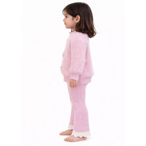 2 Pcs Pink Flower Sweater & Flare Pant, Winterwear Co - ord set for Girls - 2 - 3 Years Winter Wear