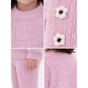 2 Pcs Pink Flower Sweater & Flare Pant, Winterwear Co - ord set for Girls - 2 - 3 Years Winter Wear