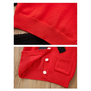 2 pcs Red Ruffled KnittedTop with Black Bootcut Winterwear Pants for Kids - 3 - 4 Years Winter Wear