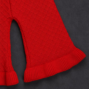 2 Pcs Red Sailor Neck Sweater Top & Flare Pant, Winterwear set for Girls - 3 - 6 Months Winter Wear