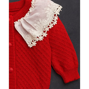 2 Pcs Red Sailor Neck Sweater Top & Flare Pant, Winterwear set for Girls - 3 - 6 Months Winter Wear