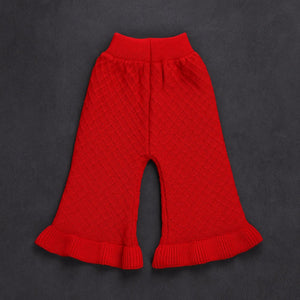 2 Pcs Red Sailor Neck Sweater Top & Flare Pant, Winterwear set for Girls - 3 - 6 Months Winter Wear