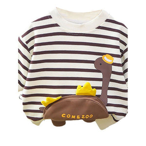2 Pcs Set Brown Striped 3D Fluffy Dino Tummy Sweat Shirt And Pants Set For Toddler And Kids Winter And All Season Wear - 2 - 3 Years Kids Clothing