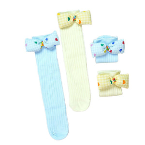 2 pcs set of Blue & Yellow, Mini Hearts 3d Bow Socks for Kids (2 Pairs sets) - 