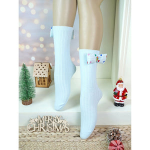 2 pcs set of Blue & Yellow, Mini Hearts 3d Bow Socks for Kids (2 Pairs sets) - 