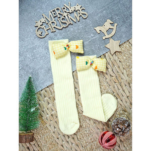 2 pcs set of Blue & Yellow, Mini Hearts 3d Bow Socks for Kids (2 Pairs sets) - 