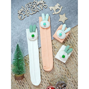 2 pcs set of Cream & Peach, 3d Rabbit Face Socks for Kids (2 Pairs sets) - 