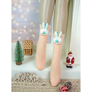 2 pcs set of Cream & Peach, 3d Rabbit Face Socks for Kids (2 Pairs sets) - 