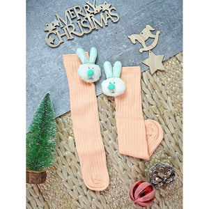 2 pcs set of Cream & Peach, 3d Rabbit Face Socks for Kids (2 Pairs sets) - 