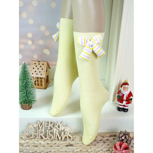 2 pcs set of Yellow & Purple, 3d ribbed Bow Socks for Kids (2 Pairs sets) - 