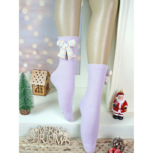 2 pcs set of Yellow & Purple, 3d ribbed Bow Socks for Kids (2 Pairs sets) - 
