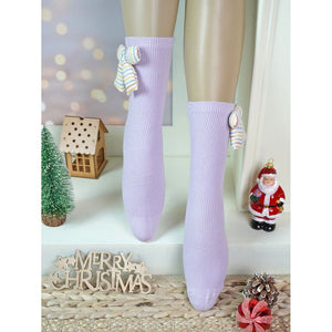 2 pcs set of Yellow & Purple, 3d ribbed Bow Socks for Kids (2 Pairs sets) - 