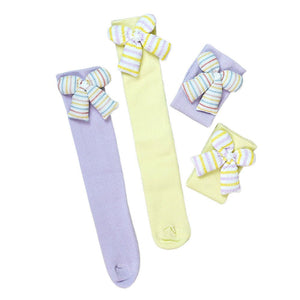 2 pcs set of Yellow & Purple, 3d ribbed Bow Socks for Kids (2 Pairs sets) - 