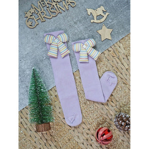 2 pcs set of Yellow & Purple, 3d ribbed Bow Socks for Kids (2 Pairs sets) - 