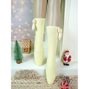 2 pcs set of Yellow & Purple, 3d ribbed Bow Socks for Kids (2 Pairs sets) - 