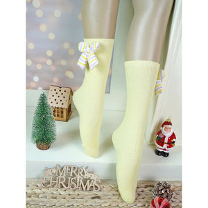2 pcs set of Yellow & Purple, 3d ribbed Bow Socks for Kids (2 Pairs sets) - 
