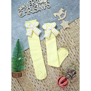 2 pcs set of Yellow & Purple, 3d ribbed Bow Socks for Kids (2 Pairs sets) - 