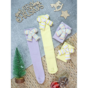 2 pcs set of Yellow & Purple, 3d ribbed Bow Socks for Kids (2 Pairs sets) - 