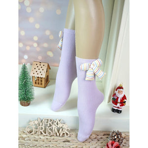 2 pcs set of Yellow & Purple, 3d ribbed Bow Socks for Kids (2 Pairs sets) - 