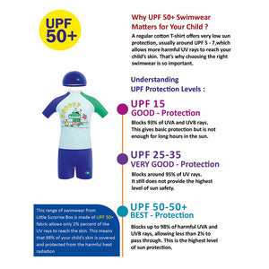 2 Pcs T-Shirt & Shorts Blue “Groovy” Cartoon Print UPF 50+ Kids Swimwear with Matching Swim Cap With Free Wash Bag - 4 - 5 Years Swim