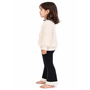 2 Pcs White Flower Sweater & Flare Pant, Winterwear co ord set for Girls - 2 - 3 Years Winter Wear