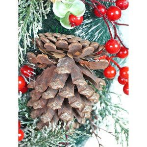 20 inches Big Red & Black Checkered Bow Bushy Christmas wreath filled with berries and fillers for christmas Décor - Christmas